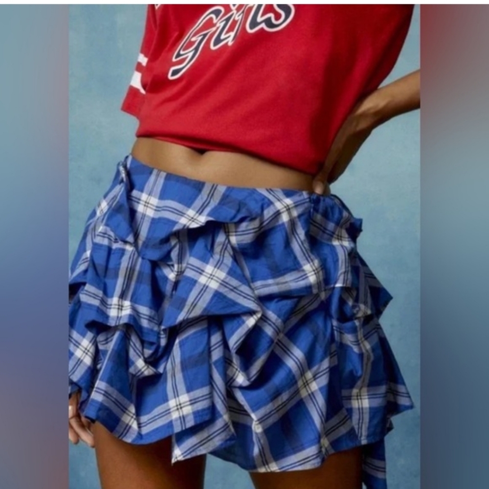 BDG Anna Printed Ruched Mini Skirt XS
